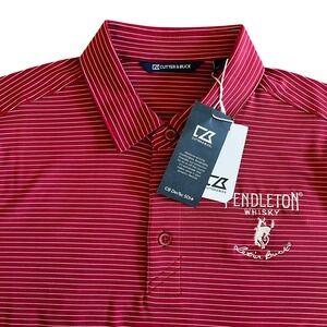 Cutter & Buck Forge Pinstripe Red Pendleton Whisky Polo Shirt Small Golf 0316
